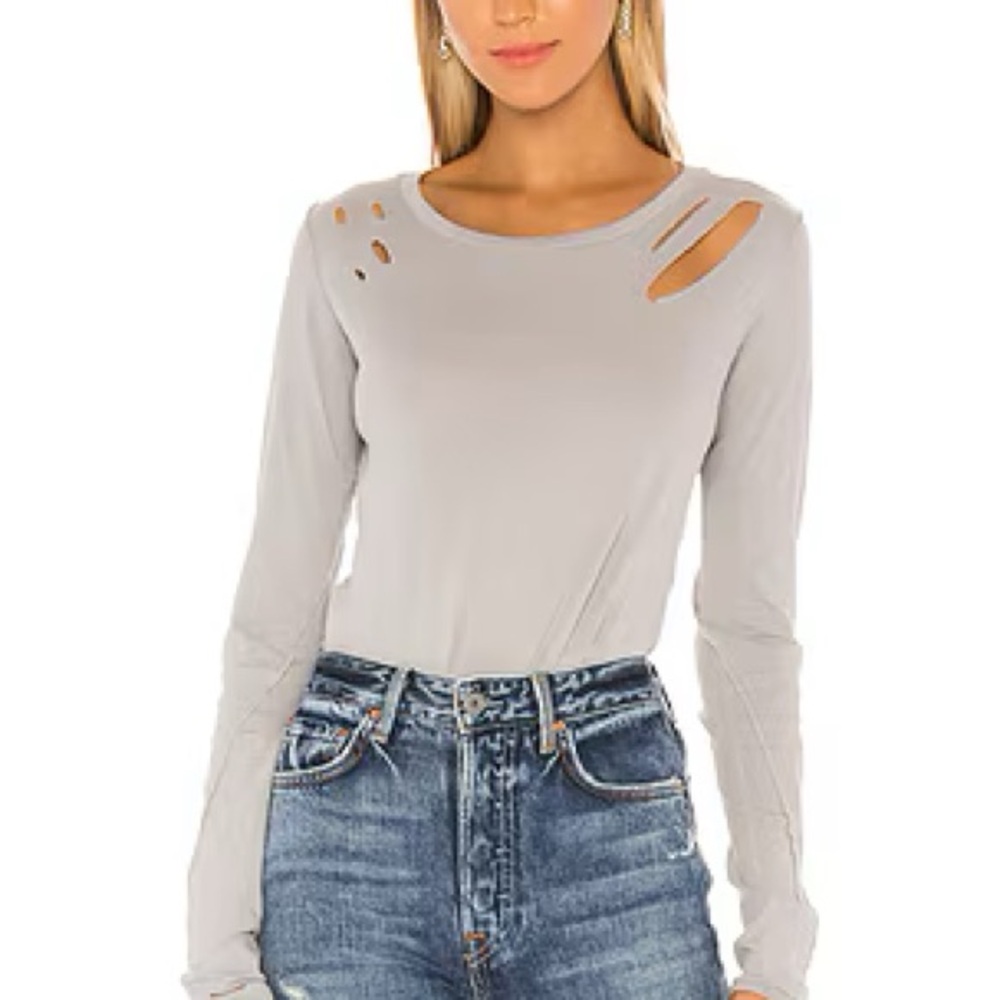 n:PHILANTHROPY Light Gray Distressed Long Sleeve Top